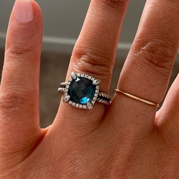 David Yurman Chataine Small Pave Bezel Ring with Diamonds size 6, blue topaz - Picture 6 of 11